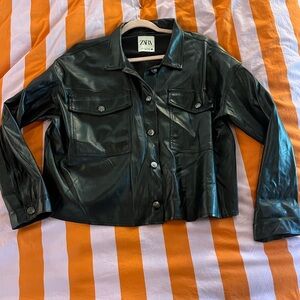 Zara Women's Black faux Leather shirt Jacket
